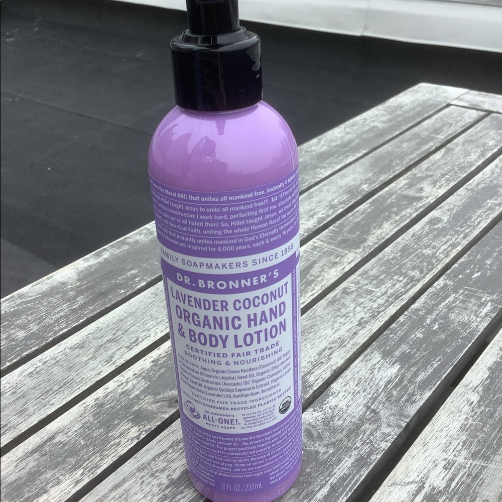 Dr. Bronner organic lavender coconut body lotion.